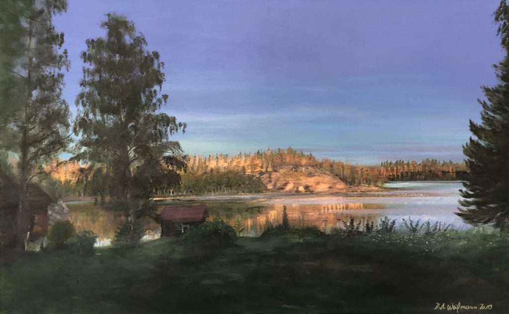 Abendstimmung auf einer finnischen Insel, Acrylgemälde, Daniela A. Weißmann