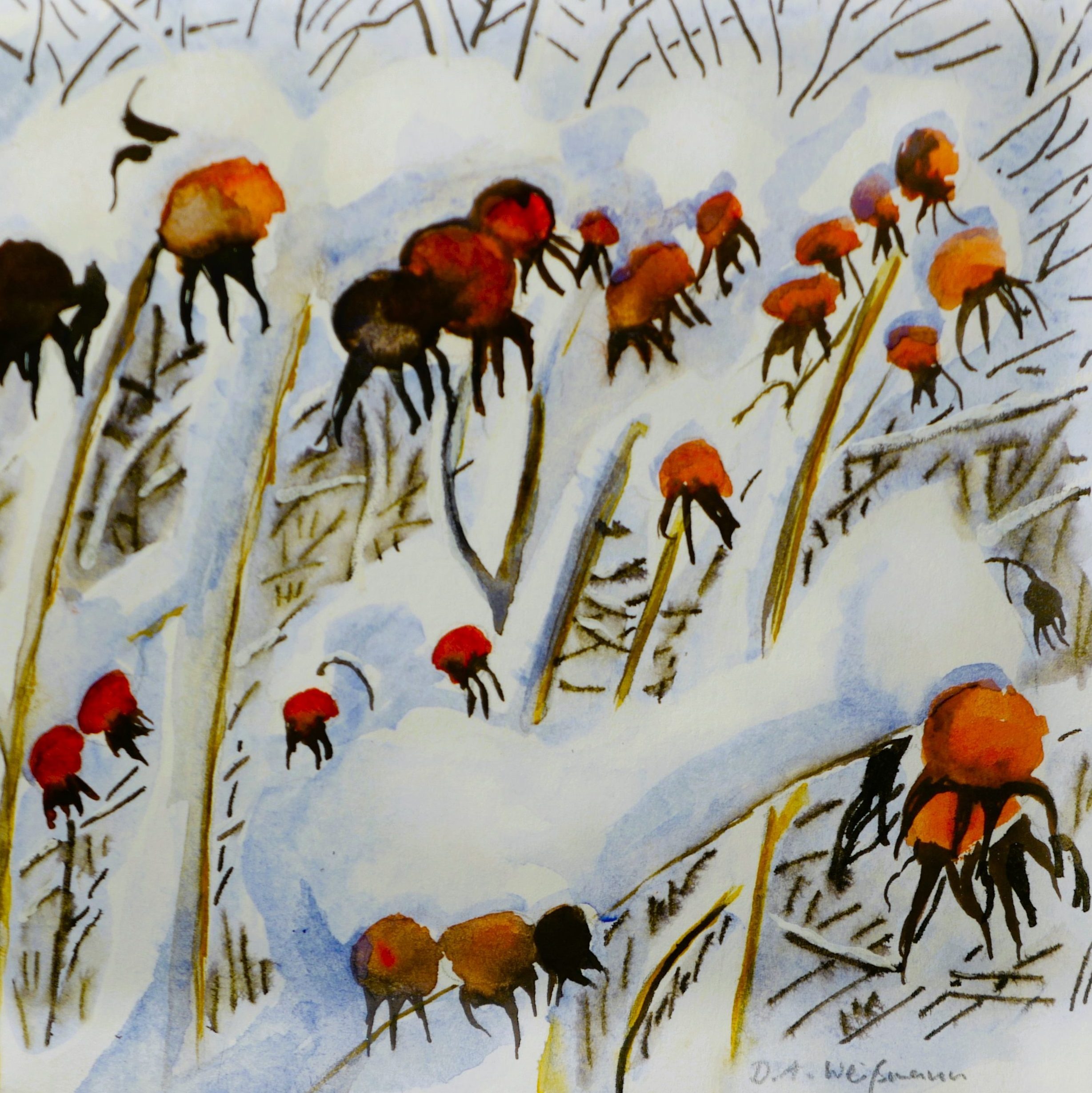 Hagebutten im Schnee
Aquarell 
Daniela A. Weißmann