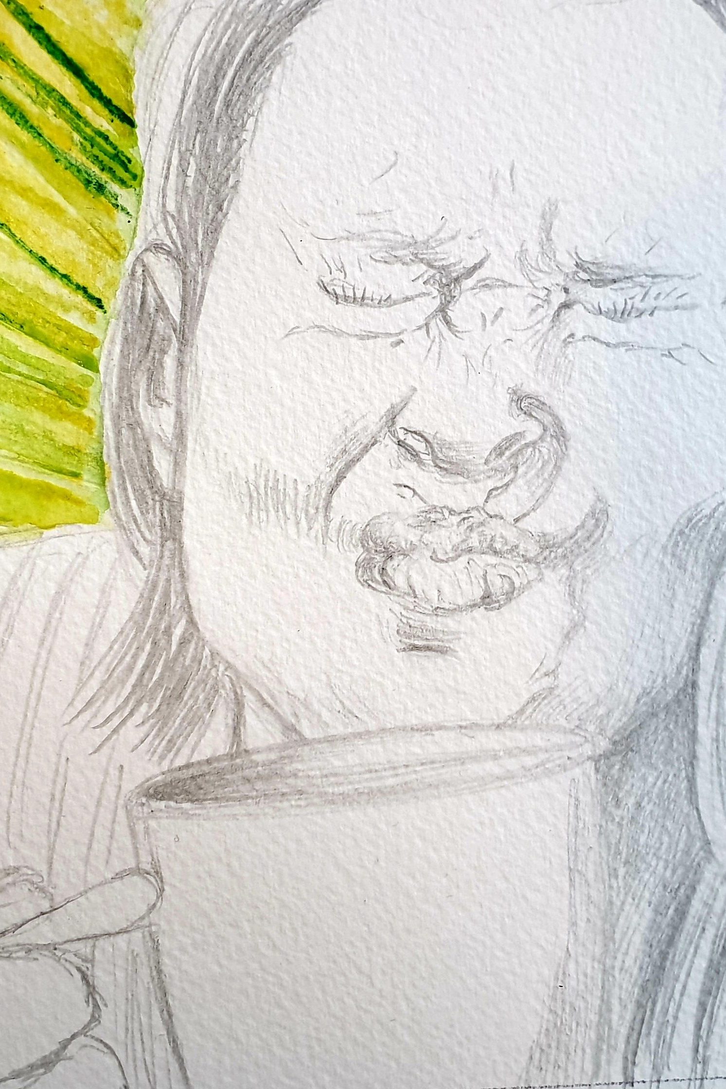 SAUER!, Selbstportrait, Bleistift und bisschen Farbe, Daniela A. Weißmann