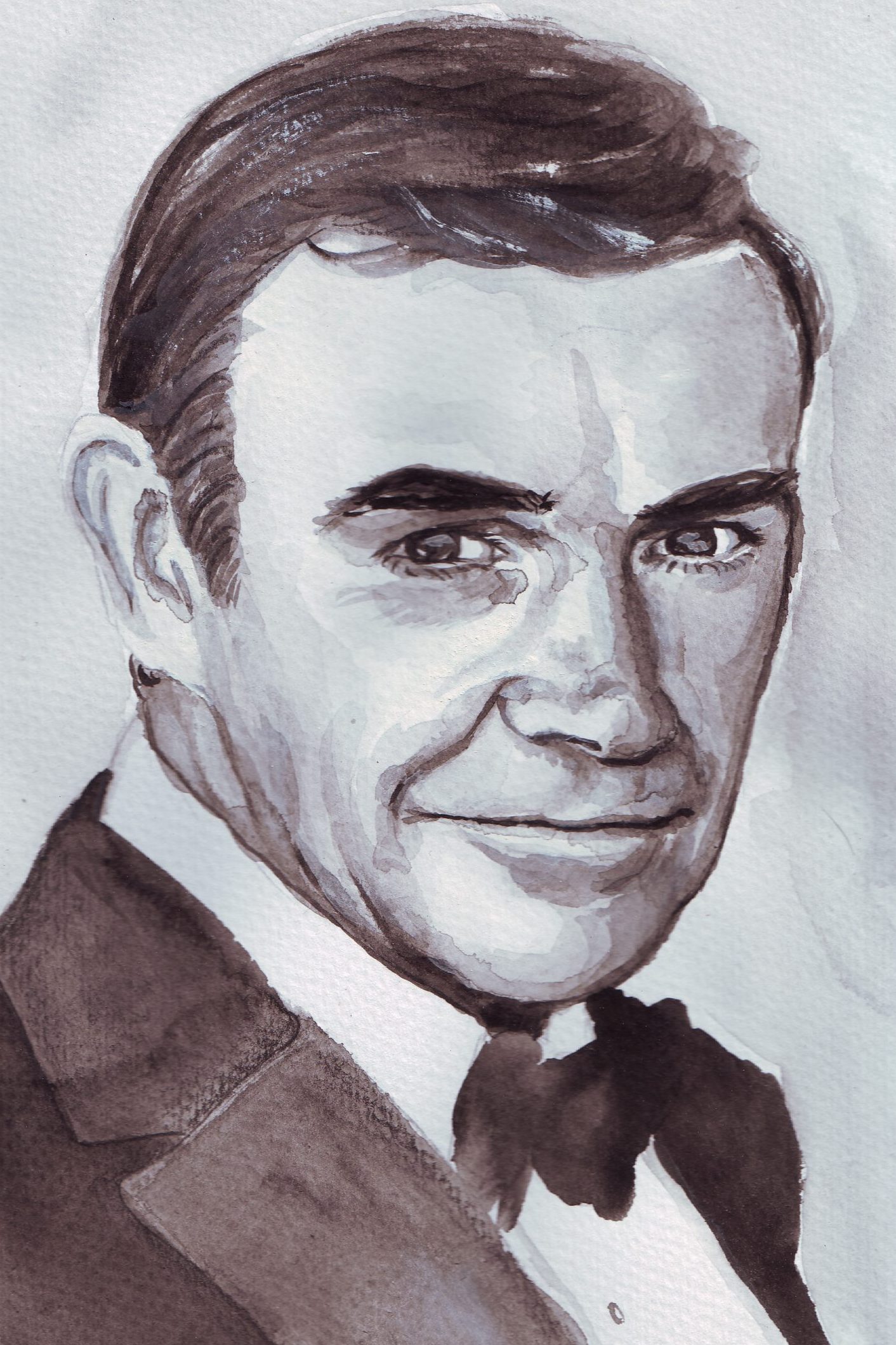 James Bond, schwarz-weiss, Aquarell, Daniela A. Weissmann